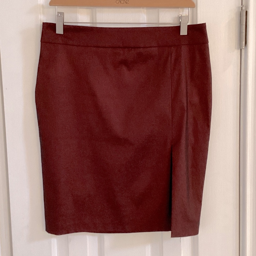 Cache Vintage Deep Wine Shimmery Bodycon Skirt w/ High Side Slit